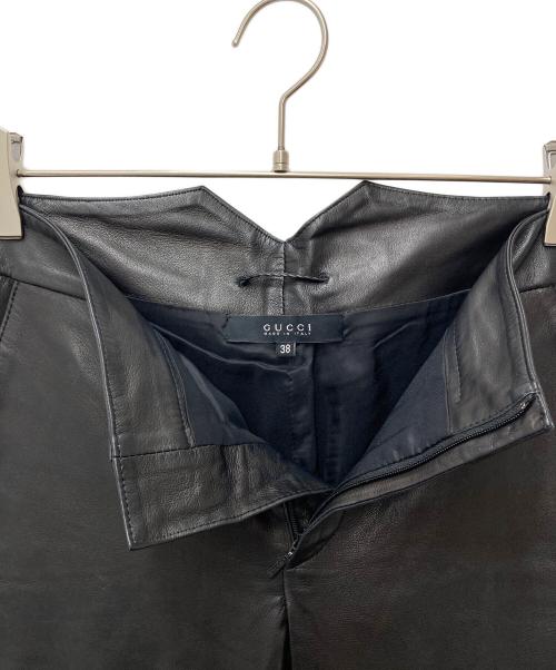 GUCCI（グッチ）GUCCI (グッチ) ラムレザーフレアパンツ ブラック サイズ:38の古着・服飾アイテム