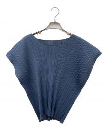 PLEATS PLEASE（プリーツプリーズ）の古着「ノースリーブプリーツカットソー」｜スカイブルー
