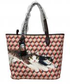 Manhattaner`sマンハッタナーズ）の古着「ネコプリントモノグラムトートバッグ」｜レッド
