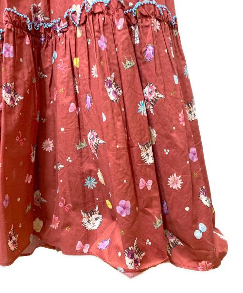 alcali（アルカリ）alcali (アルカリ) 猫柄フリルワンピース レッド サイズ:表記なし 未使用品の古着・服飾アイテム