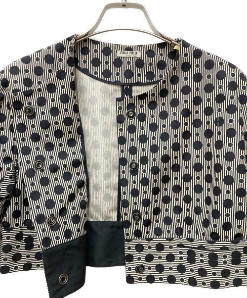 MIU MIU（ミュウミュウ）MIU MIU (ミュウミュウ) ドットストライプカーディガン グレー サイズ:表記なしの古着・服飾アイテム
