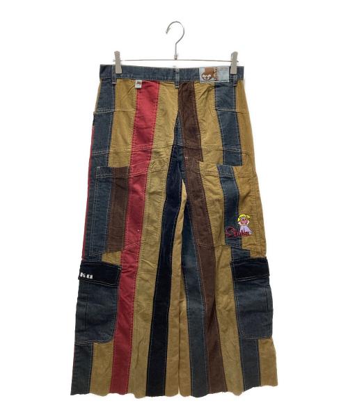 stuka（ストゥーカ）stuka (ストゥーカ) 再構築パンツ インディゴ×ブラウン×レッド サイズ: 86cm (W34)の古着・服飾アイテム