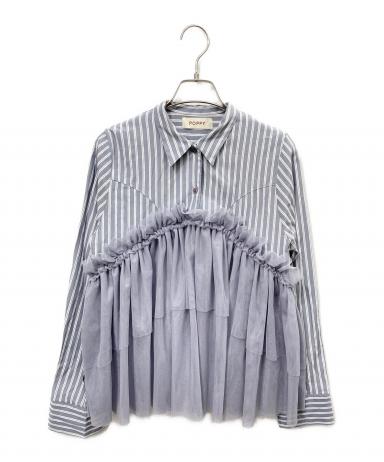 中古・古着通販】POPPY (ポピー) tulle docking flare shirt グレー