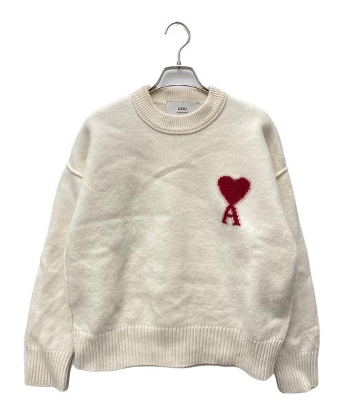 ami（アミ）ami (アミ) ロゴクルーネックニット ホワイト サイズ:Sの古着・服飾アイテム