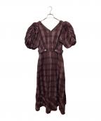 HER LIP TOハーリップトゥ）の古着「Checked Jacquard Volume Sleeve Dress」｜ブラウン