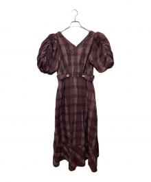 HER LIP TO（ハーリップトゥ）の古着「Checked Jacquard Volume Sleeve Dress」｜ブラウン