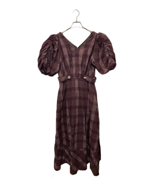 HER LIP TO（ハーリップトゥ）HER LIP TO (ハーリップトゥ) Checked Jacquard Volume Sleeve Dress ブラウン サイズ:Mの古着・服飾アイテム