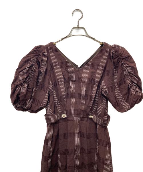 HER LIP TO（ハーリップトゥ）HER LIP TO (ハーリップトゥ) Checked Jacquard Volume Sleeve Dress ブラウン サイズ:Mの古着・服飾アイテム