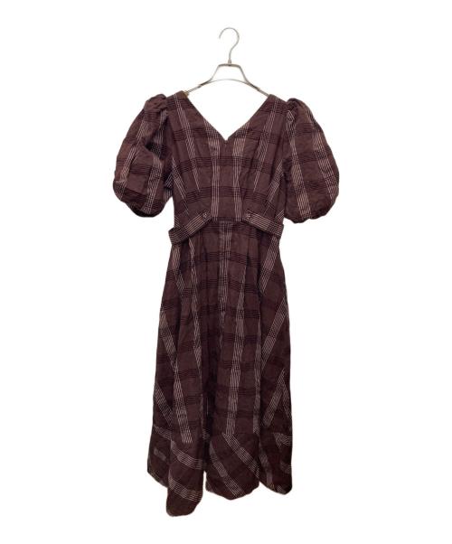 HER LIP TO（ハーリップトゥ）HER LIP TO (ハーリップトゥ) Checked Jacquard Volume Sleeve Dress ブラウン サイズ:Mの古着・服飾アイテム