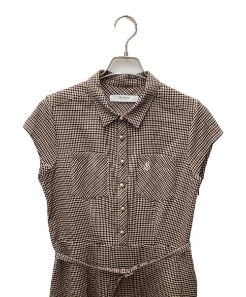 HER LIP TO（ハーリップトゥ）HER LIP TO (ハーリップトゥ) Checked Shirt Mini Dress ブラウン サイズ:Mの古着・服飾アイテム