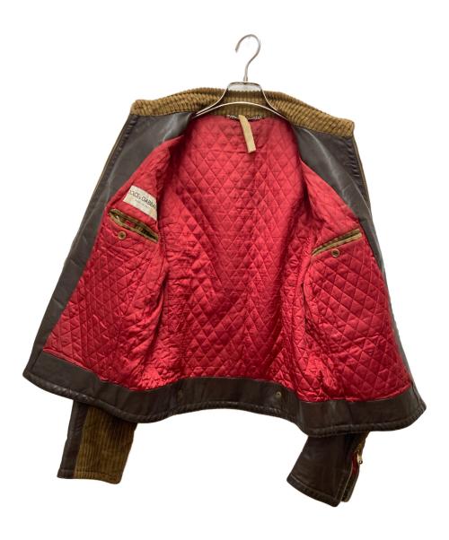 DOLCE & GABBANA（ドルチェ＆ガッバーナ）DOLCE & GABBANA (ドルチェ＆ガッバーナ) 切替レザージャケット ブラウン サイズ:48の古着・服飾アイテム