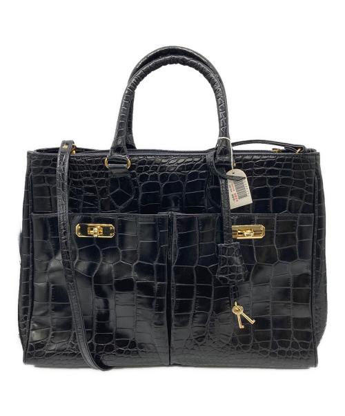 LANZETTI（ランゼッティー）LANZETTI (ランゼッティー) 2WAY型押しレザーバッグ ブラックの古着・服飾アイテム