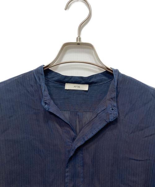 ATON（エイトン）ATON (エイトン) インディゴキュプラシフォンバンドカラーワンピース ネイビー サイズ:1の古着・服飾アイテム