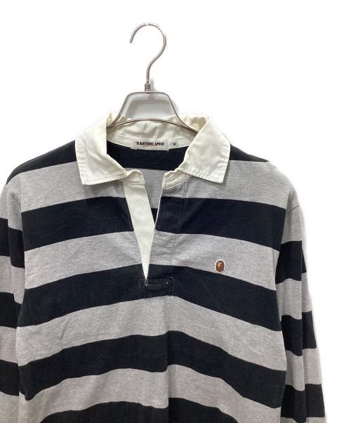 A BATHING APE（アベイシングエイプ）A BATHING APE (アベイシングエイプ) エルボーパッチラガーシャツ グレー×ブラック サイズ:Mの古着・服飾アイテム