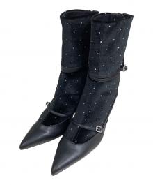 HER LIP TO（ハーリップトゥ）の古着「Crystal Velour Ankle Boots」｜ブラック