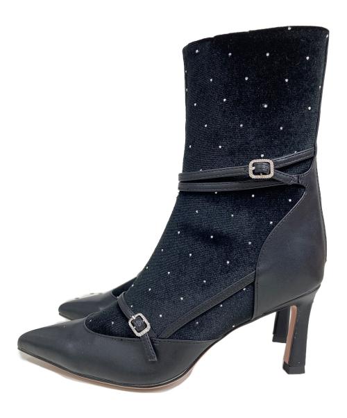 HER LIP TO（ハーリップトゥ）Her lip to (ハーリップトゥ) Crystal Velour Ankle Boots ブラック サイズ:37の古着・服飾アイテム