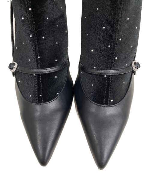 HER LIP TO（ハーリップトゥ）Her lip to (ハーリップトゥ) Crystal Velour Ankle Boots ブラック サイズ:37の古着・服飾アイテム