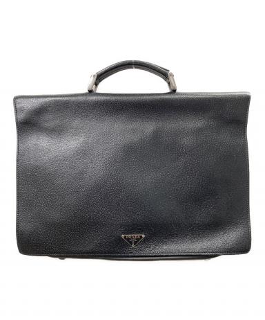 中古PRADAプラダビジネスバッグレザー型押黒 PRADA（プラダ） ハンドバッグ/ビジネスバッグ レザー A4対応 ブラック
