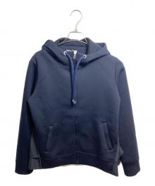 BARNEYS NEWYORK（バーニーズ・ニューヨーク）の古着「ウォッシャブル コンビネーションバックフリル ジップアップパーカ」｜ネイビー