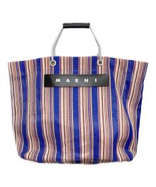 MARNI（マルニ）の古着「フラワーカフェストライプバッグ」｜ブルー×ピンク