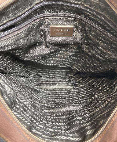 PRADA（プラダ）PRADA (プラダ) ツイードレザーハンドバッグ ブラック×ブラウンの古着・服飾アイテム