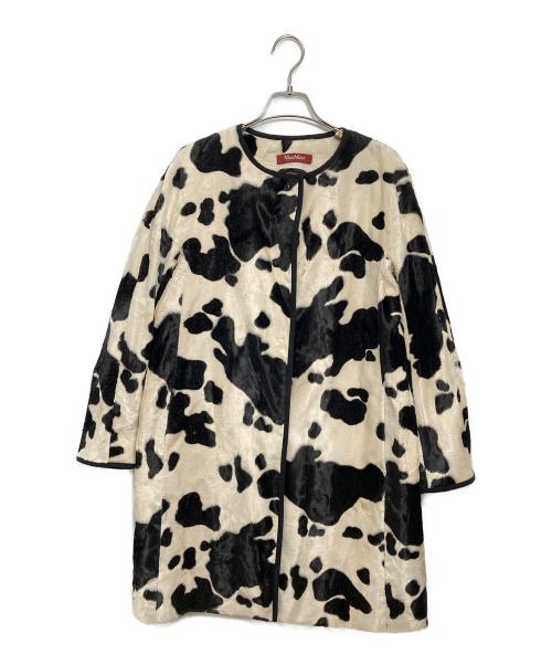 Max Mara Studio（マックスマーラ ストゥディオ）MAX MARA STUDIO (マックスマーラ ストゥディオ) カウ柄コート ベージュ×ブラック サイズ:38の古着・服飾アイテム