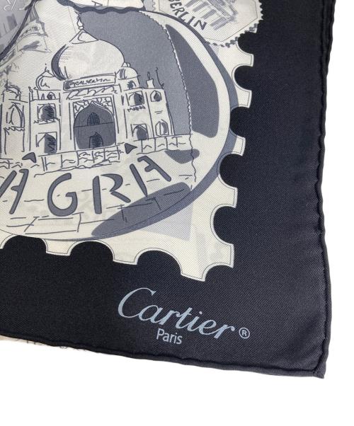 Cartier（カルティエ）Cartier (カルティエ) 総柄シルクスカーフ ブラックの古着・服飾アイテム