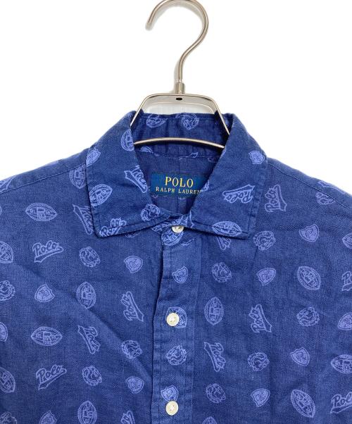 POLO RALPH LAUREN（ポロ・ラルフローレン）POLO RALPH LAUREN (ポロ・ラルフローレン) リネン総柄シャツ ネイビー サイズ:Sの古着・服飾アイテム