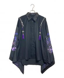 REZEN（リゼン）の古着「紅葉×扇子ジップ付和袖シャツ」｜ブラック