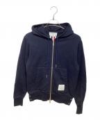 THOM BROWNE. NEW YORKトムブラウン ニューヨーク）の古着「HOODIE ZIP-UP PULLOVER IN CLASSIC LOOPBACK WITH CB RWB STRIPE」｜ネイビー