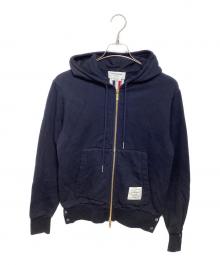 THOM BROWNE. NEW YORK（トムブラウン ニューヨーク）の古着「HOODIE ZIP-UP PULLOVER IN CLASSIC LOOPBACK WITH CB RWB STRIPE」｜ネイビー