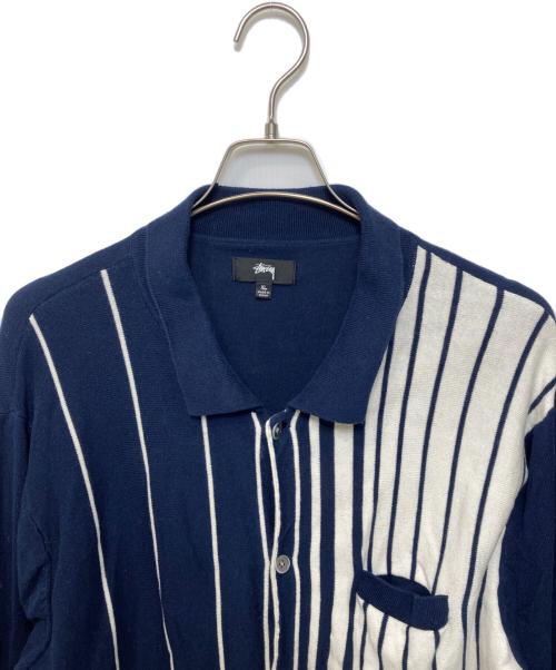 stussy（ステューシー）stussy (ステューシー) STRIPED KNIT SHIRT ネイビー サイズ:XLの古着・服飾アイテム