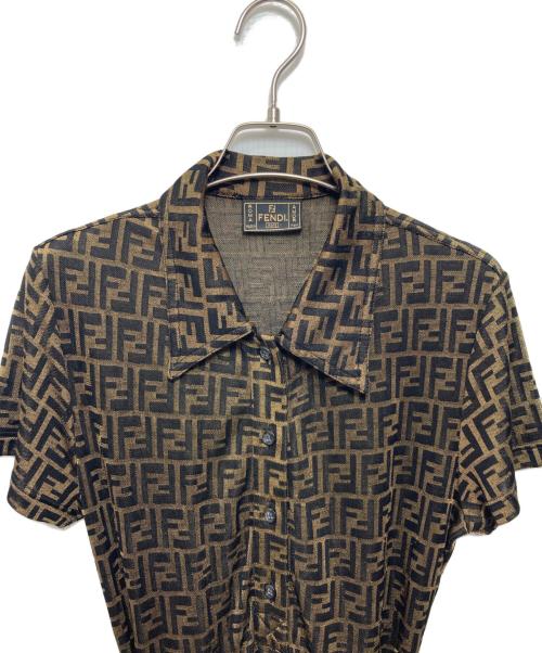 FENDI JEANS（フェンディ ジーンズ）FENDI JEANS (フェンディ ジーンズ) ズッカ柄半袖ワンピース ブラウン サイズ:38の古着・服飾アイテム