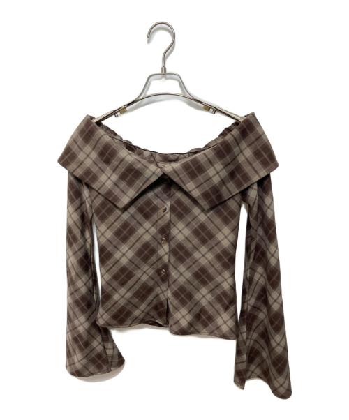 Unsually（アンジュアリー）Unsually (アンジュアリー) Check Off-shoulder ブラウン サイズ:表記なしの古着・服飾アイテム