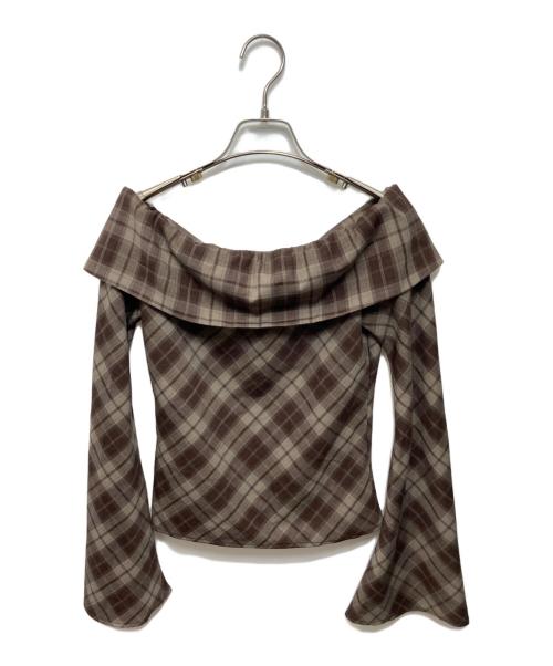 Unsually（アンジュアリー）Unsually (アンジュアリー) Check Off-shoulder ブラウン サイズ:表記なしの古着・服飾アイテム
