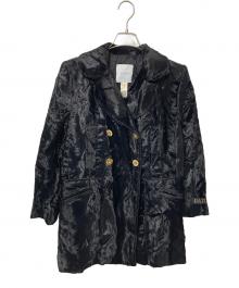 patou（パトゥ）の古着「ロングライン ダブルブレスト フェイクポニースキン ジャケット」｜ブラック