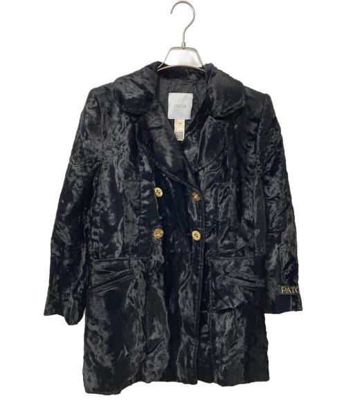 patou（パトゥ）patou (パトゥ) ロングライン ダブルブレスト フェイクポニースキン ジャケット ブラック サイズ:38の古着・服飾アイテム