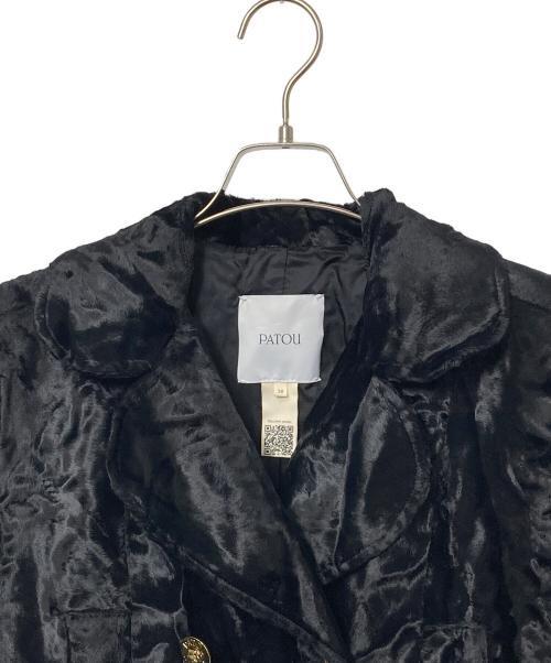 patou（パトゥ）patou (パトゥ) ロングライン ダブルブレスト フェイクポニースキン ジャケット ブラック サイズ:38の古着・服飾アイテム