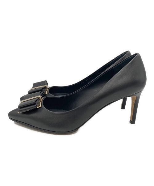 Salvatore Ferragamo（サルヴァトーレ フェラガモ）Salvatore Ferragamo (サルヴァトーレ フェラガモ) ZERI70 ダブルボウ ヒールパンプス ブラック サイズ:6 1/2 Dの古着・服飾アイテム