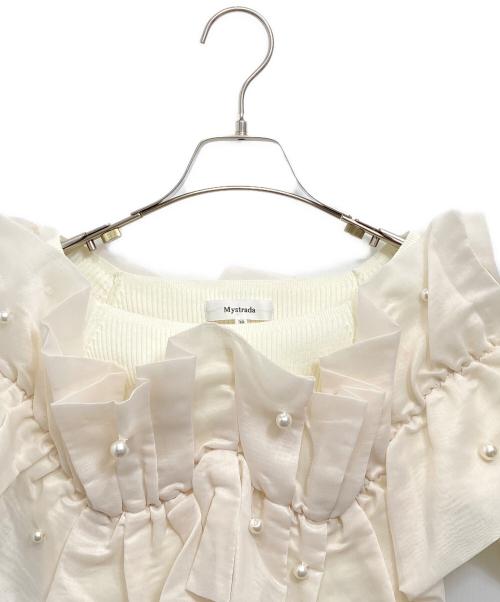 Mystrada（マイストラーダ）Mystrada (マイストラーダ) 5分袖パールもこもこニット ホワイト サイズ:38の古着・服飾アイテム