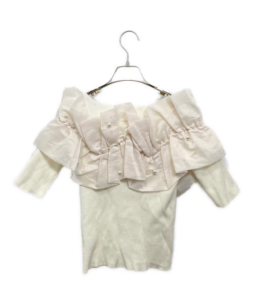 Mystrada（マイストラーダ）Mystrada (マイストラーダ) 5分袖パールもこもこニット ホワイト サイズ:38の古着・服飾アイテム
