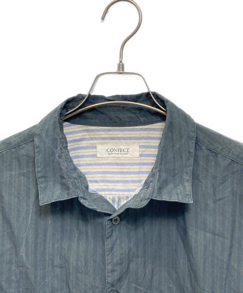 confect（コンフェクト）CONFECT (コンフェクト) 顔料コーティング ストライプシャツ グリーン×ネイビー サイズ:4の古着・服飾アイテム