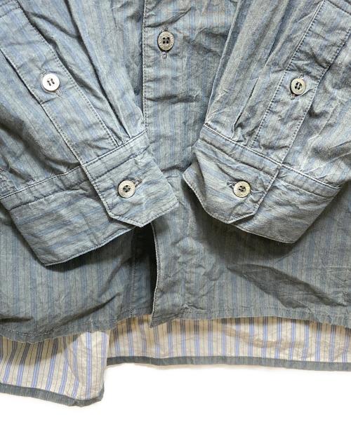 confect（コンフェクト）CONFECT (コンフェクト) 顔料コーティング ストライプシャツ グリーン×ネイビー サイズ:4の古着・服飾アイテム