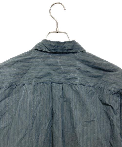 confect（コンフェクト）CONFECT (コンフェクト) 顔料コーティング ストライプシャツ グリーン×ネイビー サイズ:4の古着・服飾アイテム
