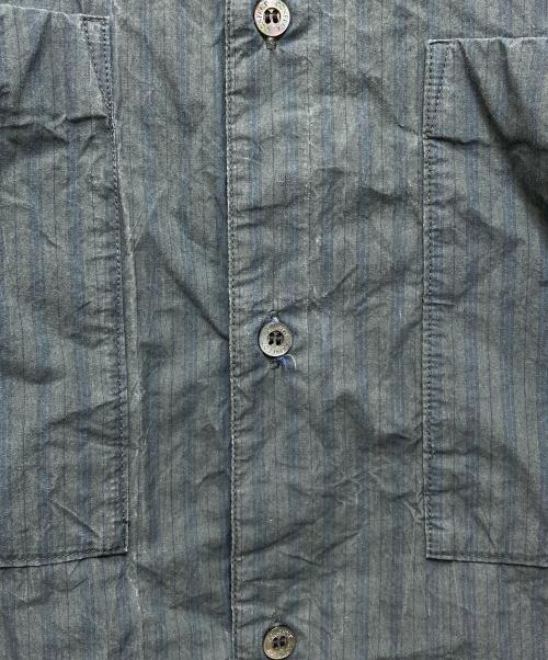 confect（コンフェクト）CONFECT (コンフェクト) 顔料コーティング ストライプシャツ グリーン×ネイビー サイズ:4の古着・服飾アイテム