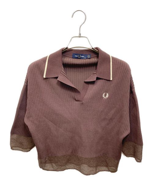 FRED PERRY（フレッドペリー）FRED PERRY (フレッドペリー) SHEER TRIM KNITTED SHIRT ブラウン サイズ:UK 10の古着・服飾アイテム