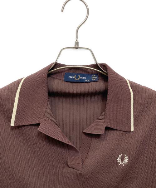 FRED PERRY（フレッドペリー）FRED PERRY (フレッドペリー) SHEER TRIM KNITTED SHIRT ブラウン サイズ:UK 10の古着・服飾アイテム