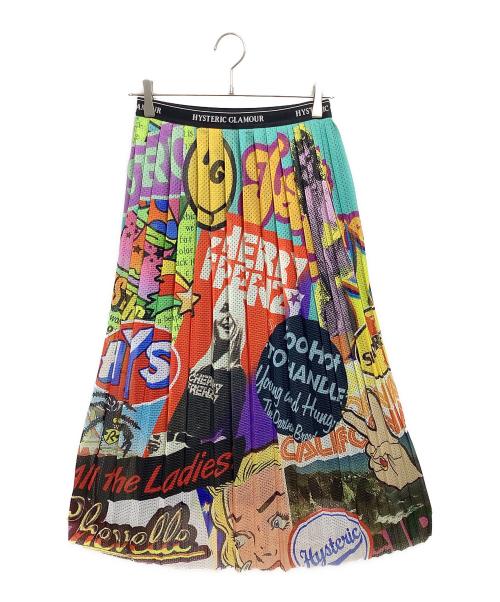 Hysteric Glamour（ヒステリックグラマー）Hysteric Glamour (ヒステリックグラマー) SUMMER OF 70s柄 ランダムプリーツスカート ブラック サイズ:FREE 未使用品の古着・服飾アイテム