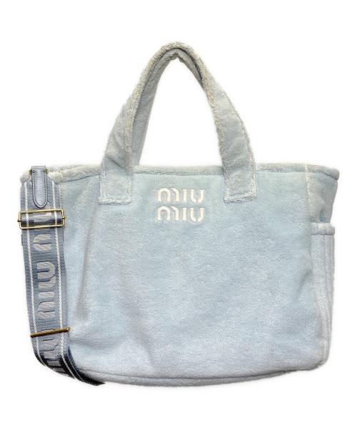 MIU MIU（ミュウミュウ）MIU MIU (ミュウミュウ) テリークロス パイル地2wayトートバッグ スカイブルーの古着・服飾アイテム
