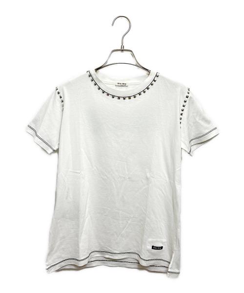 MIU MIU（ミュウミュウ）MIU MIU (ミュウミュウ) ビジュー装飾Tシャツ ホワイト サイズ:Sの古着・服飾アイテム
